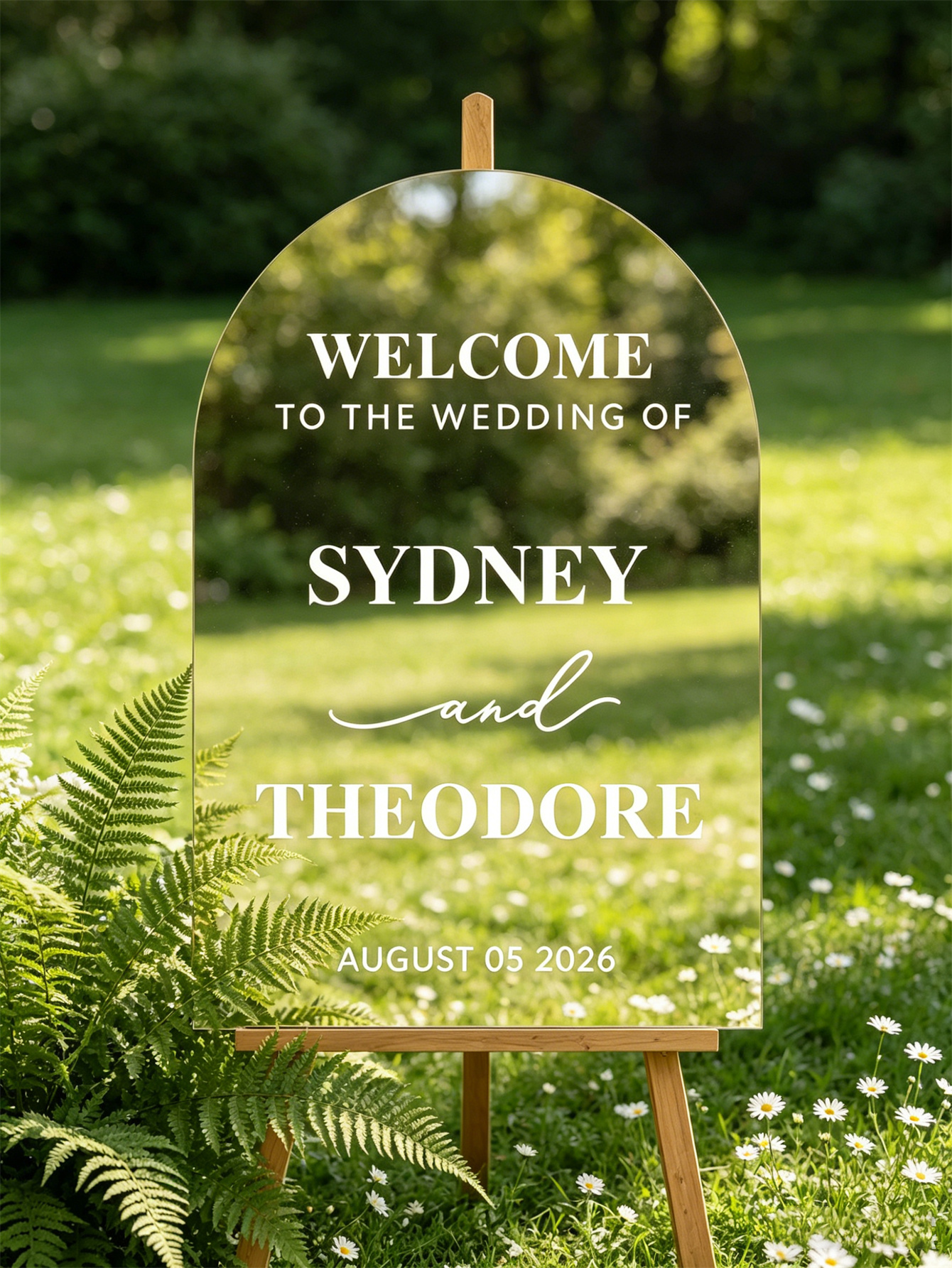 Mirror acrylic welcome signs, golden mirror wedding direction signs, custom wedding direction signs, ceremony welcome signs